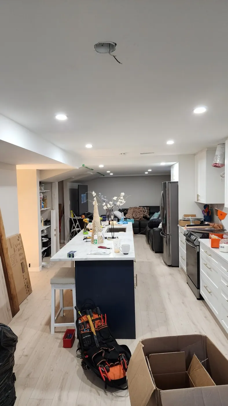 Basement development finished suite with pot lights Edmonton after