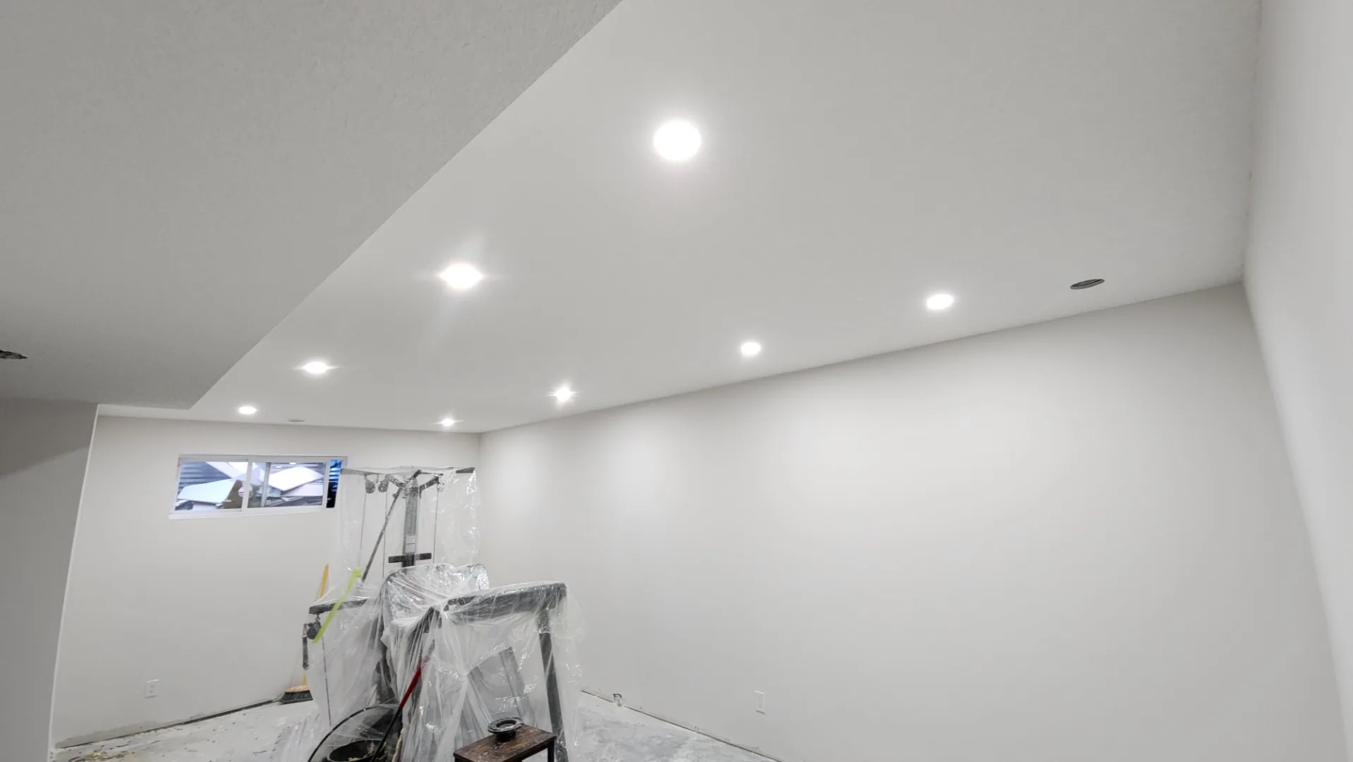 Basement ceiling with LED pot lights installed, Edmonton