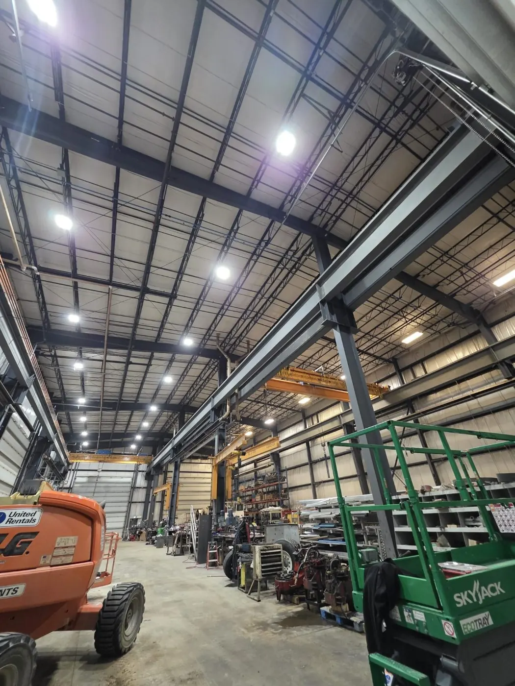 LED high bay warehouse lighting with overhead crane Alberta