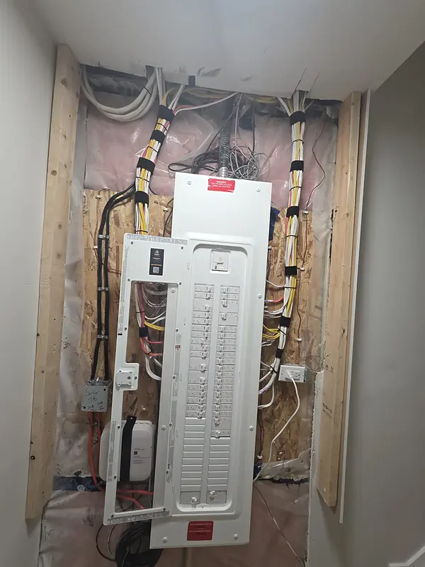 The finished Leviton panel with all of its smart breakers in