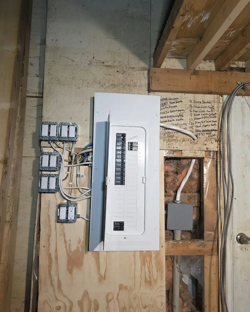 Finished panel with the cover on and the switches moved into new boxes beside it