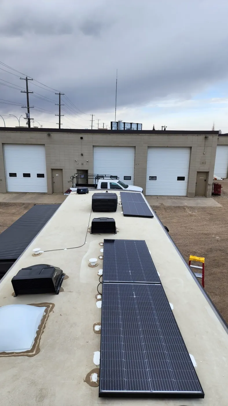 RV solar panel installation travel trailer rooftop Alberta