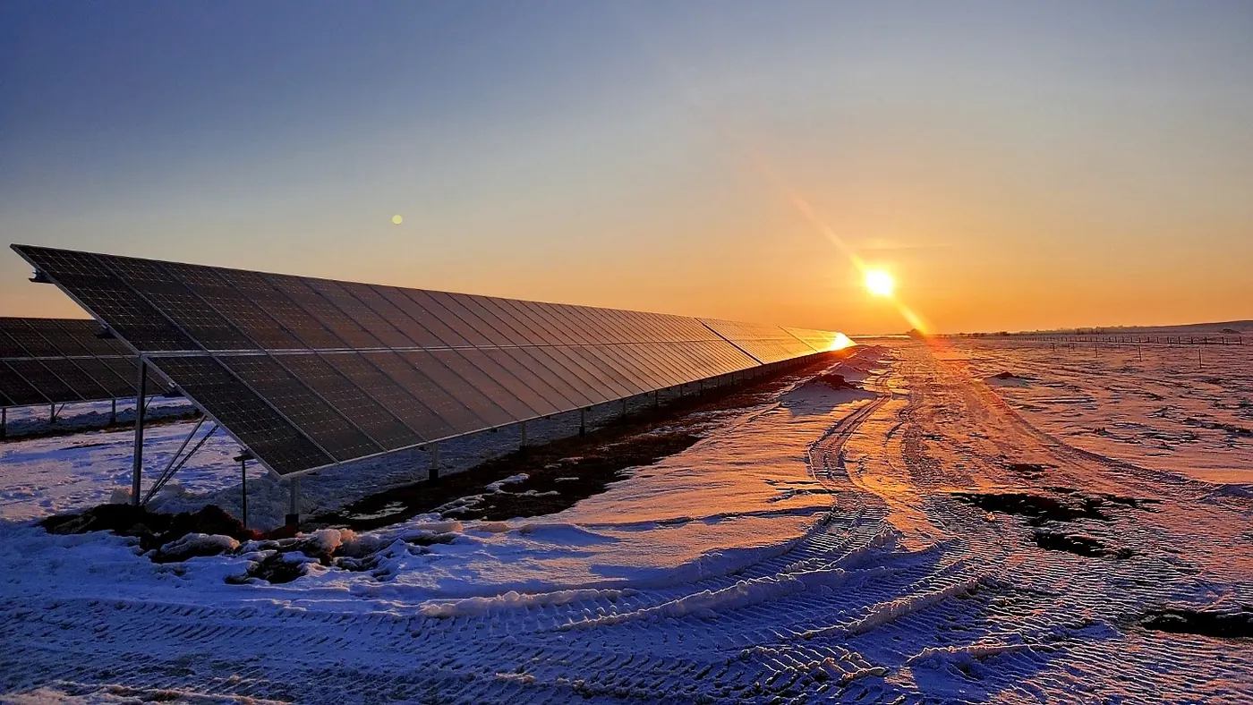 Solar panels under an Alberta sunrise, the original Raydn homepage imagery