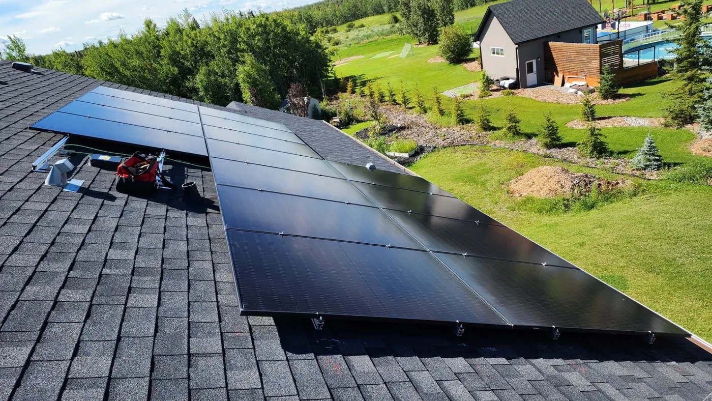 After: solar array completed on rural acreage rooftop Alberta summer 2023