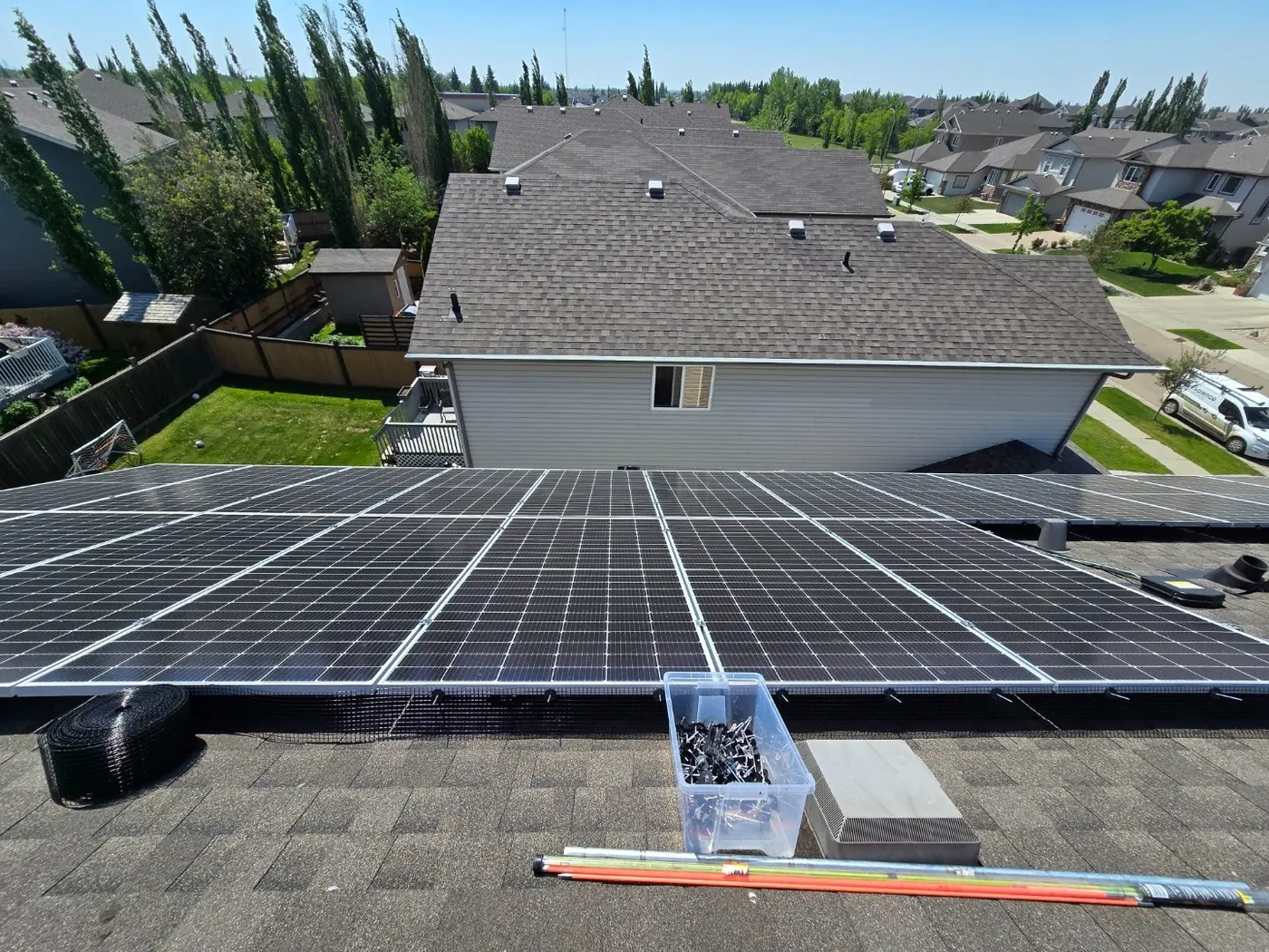 13.2 kW solar array on an asphalt shingle roof, Cold Lake Alberta
