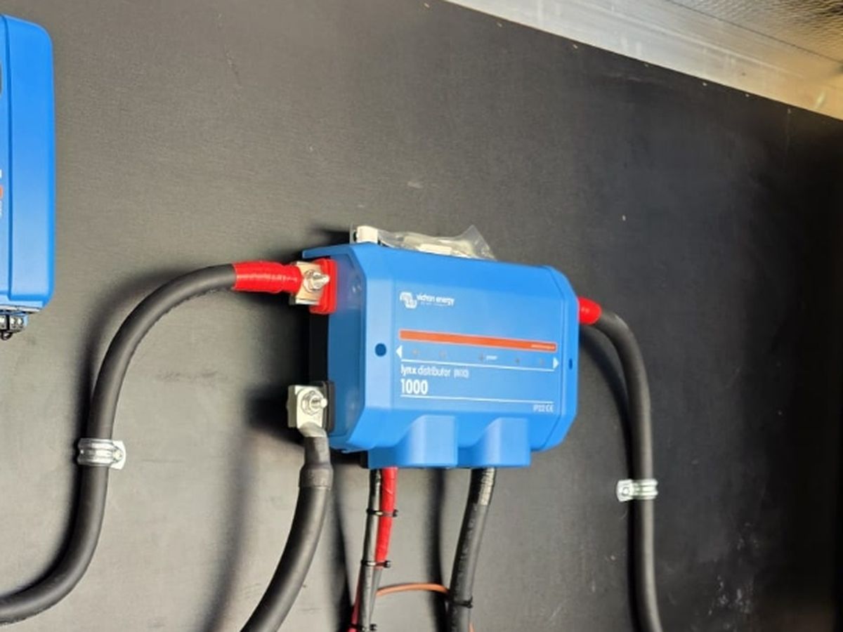 Victron Lynx Distributor showing three fused ways in an RV off-grid system