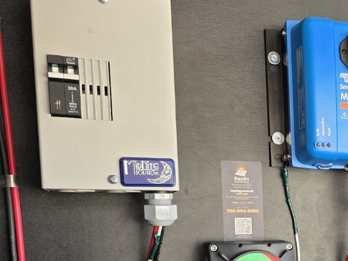 MidNite MNEPV two pole PV disconnect mounted on an RV exterior wall