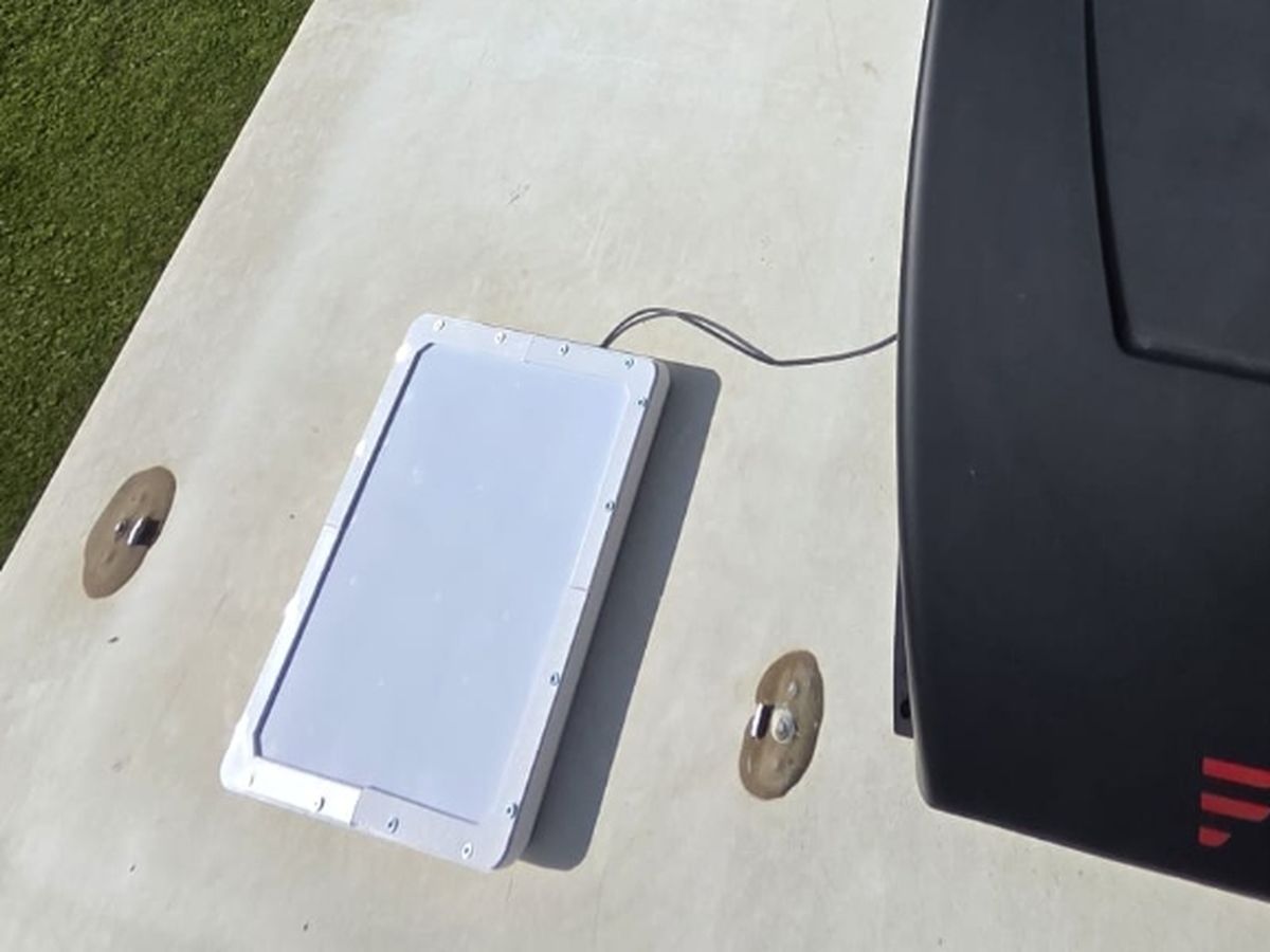 3D printed Starlink Mini mount installed on an RV roof by Raydn Renewables
